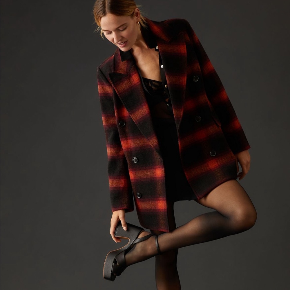 NWT anthropologie avec les filles plaid blazer coat size extra large